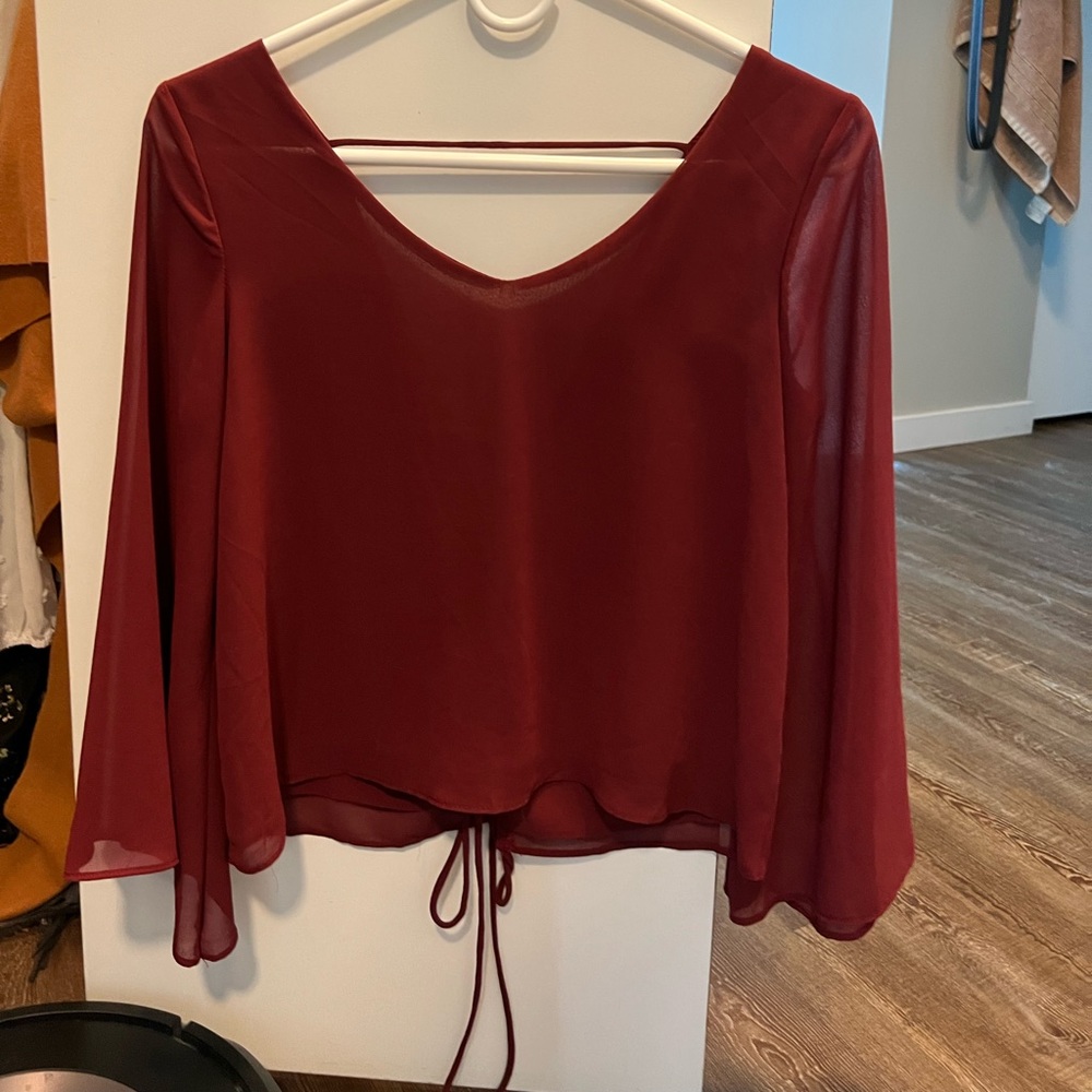 Burgundy top with open lace up back